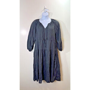 Old Navy Women’s Midi Embroidered Peasant Dress Size L Petite‎ Gray Tiered Boho